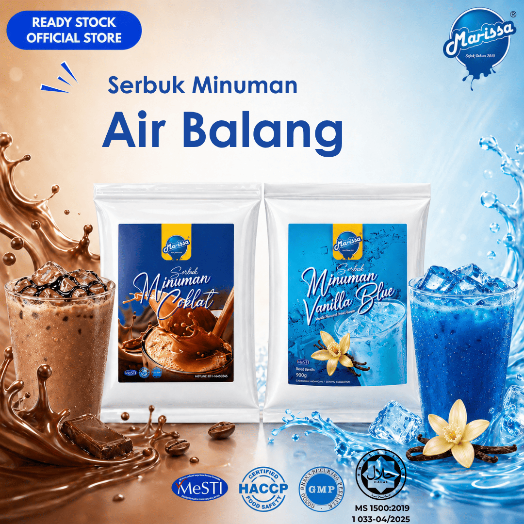 Serbuk Minuman AIR BALANG Coklat & Vanilla Blue HALAL PEKAT KAW Borong Marissa